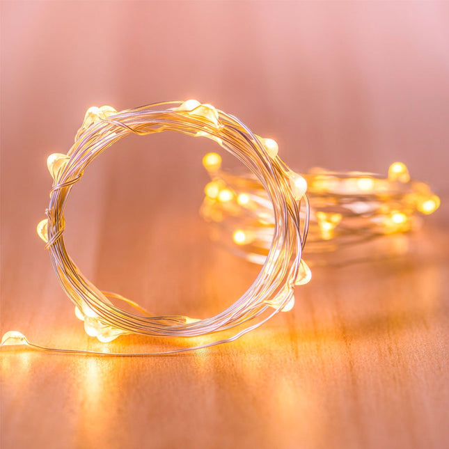 Deko Kupferdraht Lichterkette 3M mit 30 Mini-LEDs, Warm Licht, Batteriebetrieb