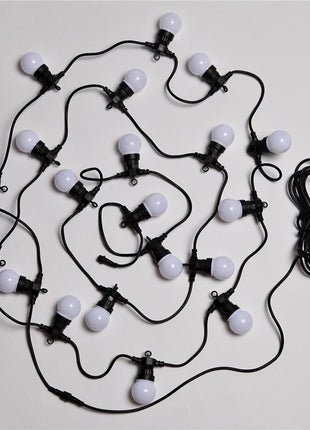 Lichterkette zu vermieten 10M mit 20 Klar Glühlampen-LEDs, Schwarzes Kabel, Warm Licht, Verbindbar 50M, für Außen