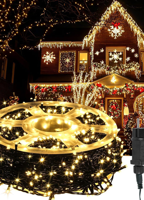Lichterkette 200M mit 1000 LEDs, Schwarzes Kabel, Warm Licht, für Außen
