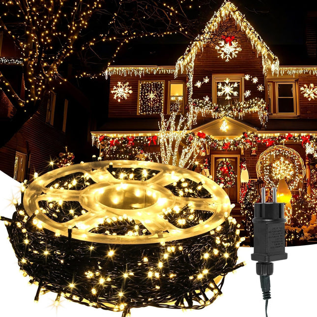 Lichterkette 200M mit 1000 LEDs, Schwarzes Kabel, Warm Licht, für Außen