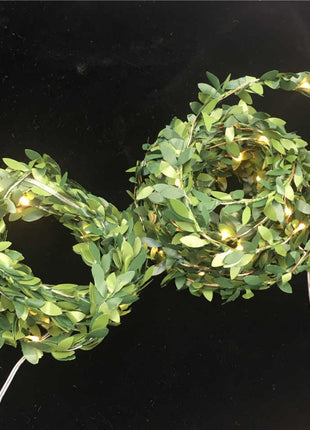2M Buchsgirlande mit filigranen Blättern mit 20 Mini-LEDs, Warm Licht, Batteriebetrieben