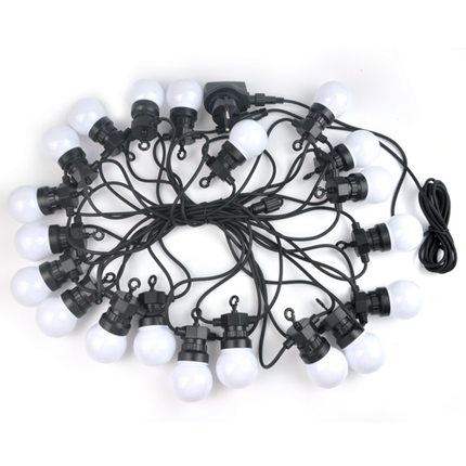 Lichterkette 10M mit 20 Matt LED-Lampen, Schwarzes Kabel, Sehr Warmes Licht, Verbindbar 30M, für Außen