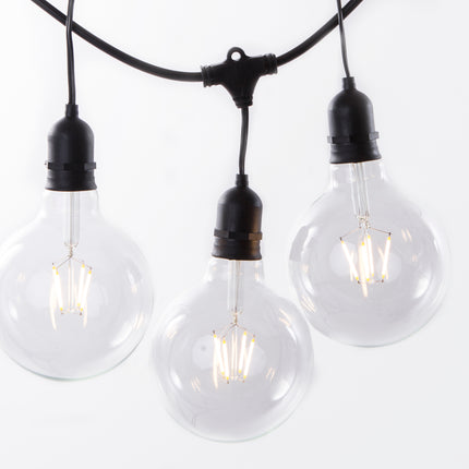 Schwarzes Lichterkette mit Pendel 10M mit 20 Große LED-Lampen G125, E27, 4W, Kunststoff, Dimmbar, Verbindbar 250M, für Außen