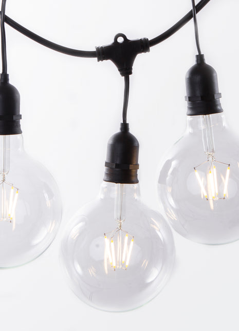 Schwarzes Lichterkette mit Pendel 10M mit 20 Große LED-Lampen G125, E27, 4W, Kunststoff, Dimmbar, Verbindbar 250M, für Außen