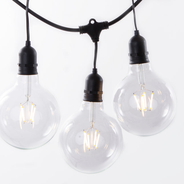Schwarzes Lichterkette mit Pendel 10M mit 20 Große LED-Lampen G125, E27, 4W, Kunststoff, Dimmbar, Verbindbar 250M, für Außen