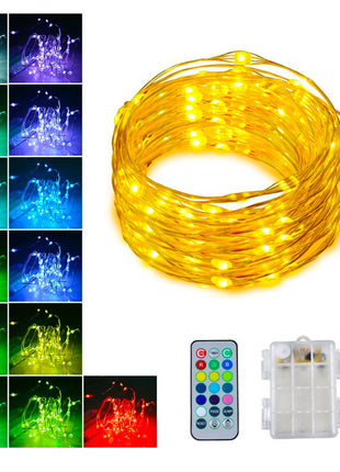Silberdraht Lichterkette 5M mit 50 LEDs RGB, 13 Farben mit Fernbedienung und Batteriebetrieb, Warm Licht, für Außen