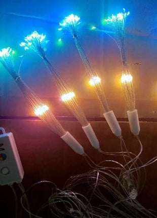 Lichterkette 3,3M mit 5 Feuerwerke, 500 LEDs, Silberdraht, Farbige Licht, Strombetrieben, für Außen