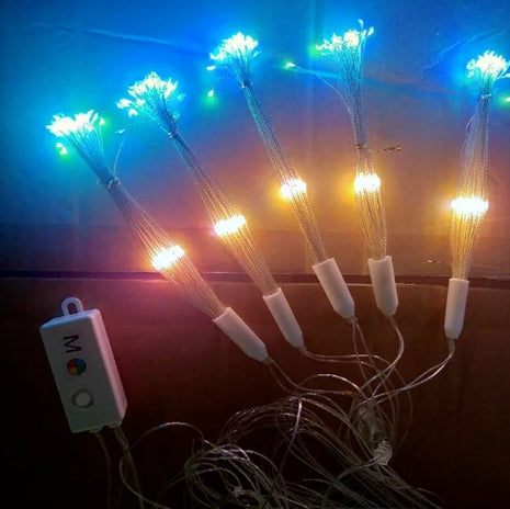 Lichterkette 3,3M mit 5 Feuerwerke, 500 LEDs, Silberdraht, Farbige Licht, Strombetrieben, für Außen