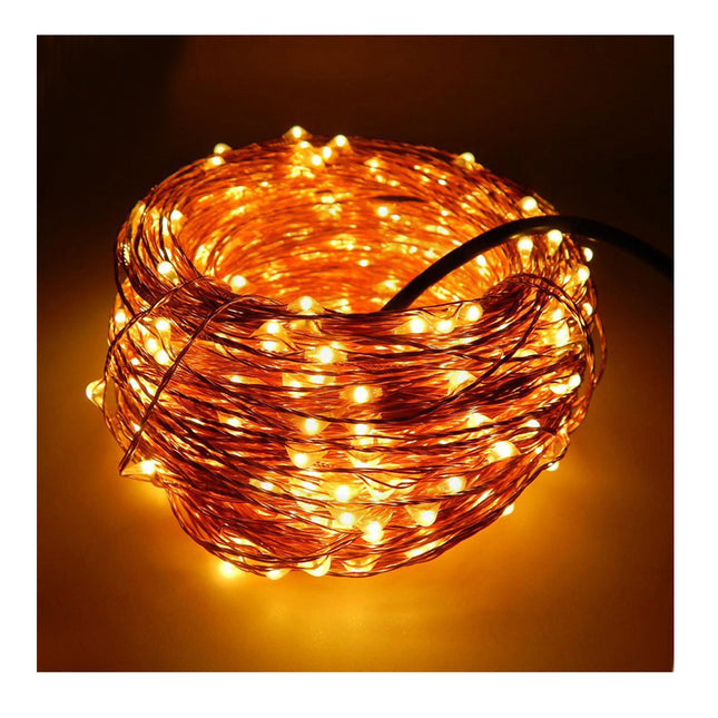 Kupfer Drahtlichterkette 20M mit 200 Mini-LEDs mit Transformator, Warm Licht, für Außen
