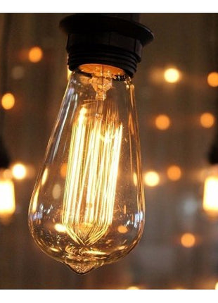 Lichterkette 15M mit 15 Pendel Glühbirnen E27, 25W, Glas, Dimmbar, Schwarzes Kabel, Warm Licht, Verbindbar 60M, für Außen