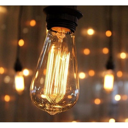 Lichterkette 15M mit 15 Pendel Glühbirnen E27, 25W, Glas, Dimmbar, Schwarzes Kabel, Warm Licht, Verbindbar 60M, für Außen