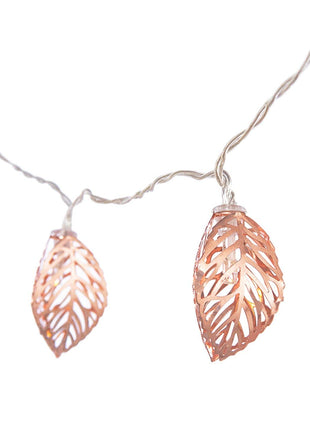 Lichterkette 4M mit 20 kupferfarbenen Metallblättern, Warm Licht, Batteriebetrieb