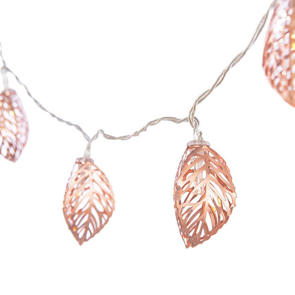 Lichterkette 4M mit 20 kupferfarbenen Metallblättern, Warm Licht, Batteriebetrieb