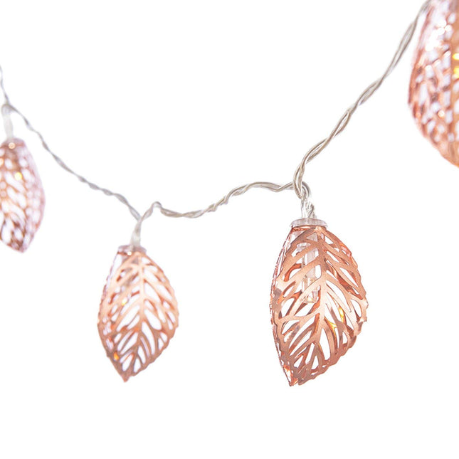 Lichterkette 4M mit 20 kupferfarbenen Metallblättern, Warm Licht, Batteriebetrieb