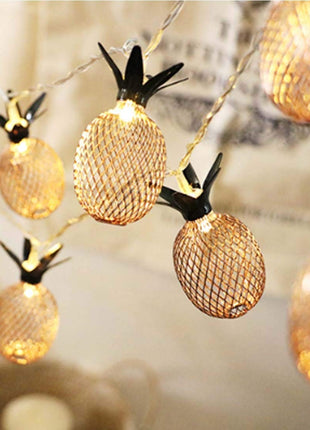 Dekorative Lichterkette 4M mit 20 Golden Förmchen Ananas mit LEDs, Warm Licht, Batteriebetrieben