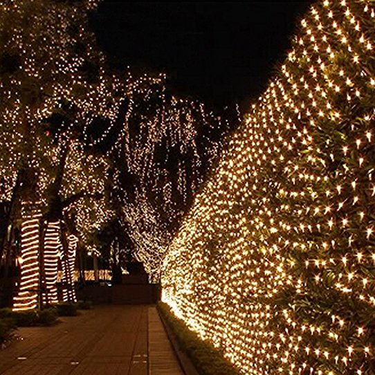 Lichternetz 2M × 2M, 204 LEDs, mit 8 Programmen, Durchsichtig Kabel, Warm Licht, Verbindbar 8M, für Außen