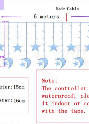 Lichtervorhang 2,5M mit 12 Hängelichter Mond und Sterne mit 138 LEDs, 8 Programmen, Durchsichtig Kabel, Verbindbar 12M, für Außen