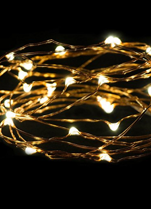 Kupferdraht Lichterkette 5M mit 50 Mini-LEDs, mit 10 abnehmbaren Haken, Warm Licht, Batteriebetrieb
