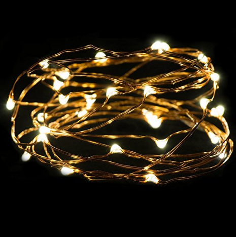 Kupferdraht Lichterkette 5M mit 50 Mini-LEDs, mit 10 abnehmbaren Haken, Warm Licht, Batteriebetrieb