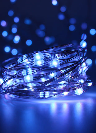 Silberdraht Lichterkette 10M mit 100 Mehrfarbige-LEDs,16 Farben LEDs, Warm Licht, mit USB-Kabel und Fernbedienung