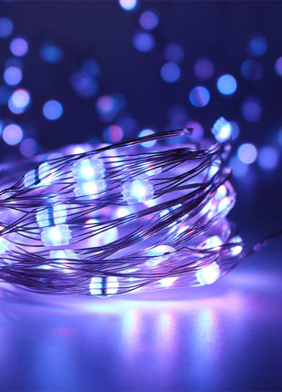 Silberdraht Lichterkette 10M mit 100 Mehrfarbige-LEDs,16 Farben LEDs, Warm Licht, mit USB-Kabel und Fernbedienung