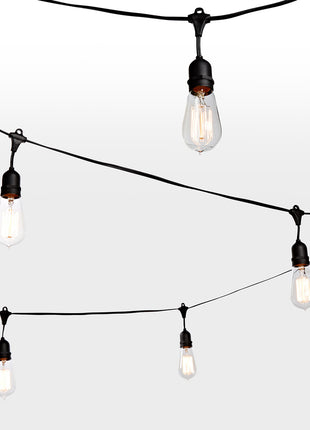 Lichterkette 15M mit 15 Pendel Glühbirnen E27, 25W, Glas, Dimmbar, Schwarzes Kabel, Warm Licht, Verbindbar 60M, für Außen