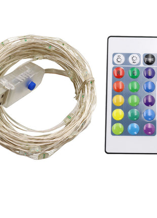 Silberdraht Lichterkette 10M mit 100 Mehrfarbige-LEDs,16 Farben LEDs, Warm Licht, mit USB-Kabel und Fernbedienung