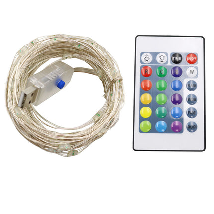 Silberdraht Lichterkette 10M mit 100 Mehrfarbige-LEDs,16 Farben LEDs, Warm Licht, mit USB-Kabel und Fernbedienung