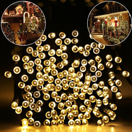 Solar Lichterkette 48M mit 800 LEDs, 8 Programmen, Schwarzes Kabel, Warm Licht, für Außen