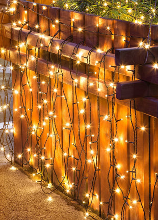 Solar Lichterkette 20M mit 200 LEDs, 8 Programmen, Schwarzes Kabel, Warm Licht, für Außen