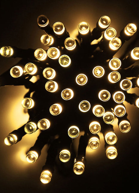 Solar Lichterkette 10M mit 100 LEDs, 8 Programmen, Schwarzes Kabel, Warm Licht, für Außen