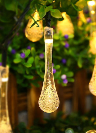 Solar Lichterkette 7,5M mit 50 Regentropfen-LEDs, 2 Programmen, Warm Licht, für Außen