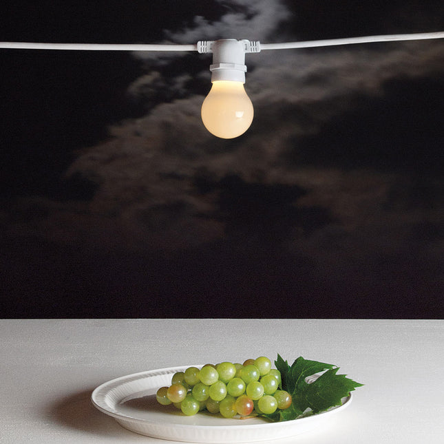 Lichterkette 5M mit 10 Mattweiß LED-Birnen A60, E27, 3W, Kunststoff, Dimmbar, Weißes Kabel, Verbindbar 330M, für Außen