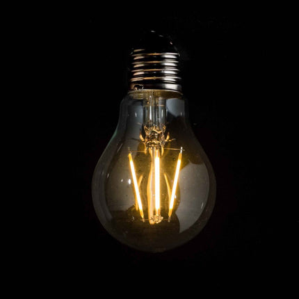 Birne mit 4 LED Filament A60, E27, 4W, Kunststoff, Dimmbar, 75lm/W, Warm Licht, für Außen