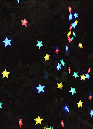 Bunte Solar Lichterkette 3M mit 20 Sternen-LEDs, Dunkelgrün Kabel, Mehrfarbige Licht, für Außen