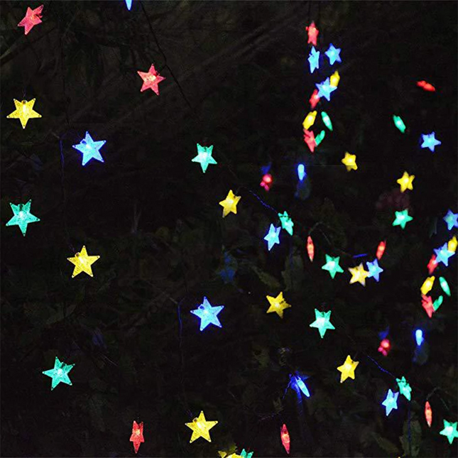 Bunte Solar Lichterkette 3M mit 20 Sternen-LEDs, Dunkelgrün Kabel, Mehrfarbige Licht, für Außen