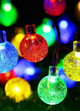 Bunte Solar Lichterkette 3M mit 20 Kugeln-LEDs mit Dunkelgrün Kabel, Warm Licht, für Außen