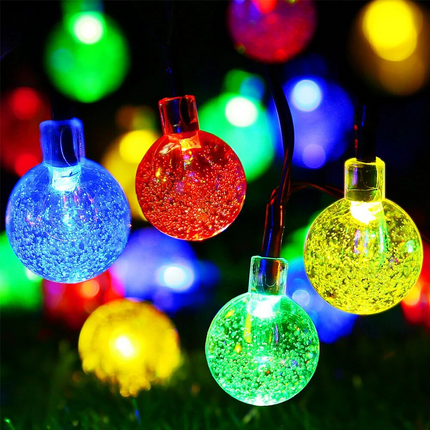 Bunte Solar Lichterkette 3M mit 20 Kugeln-LEDs mit Dunkelgrün Kabel, Warm Licht, für Außen