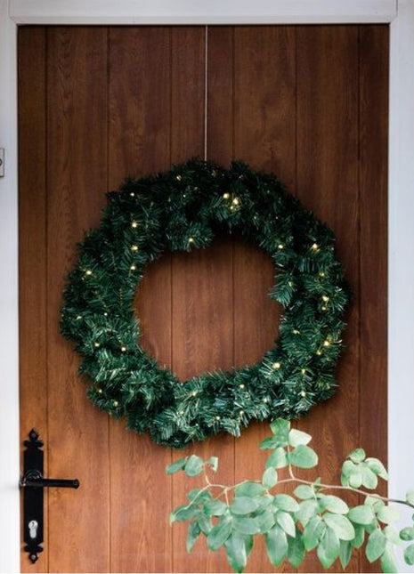 Leuchtende Tannenkranz Durchmesser 35 cm mit 50 LEDs, Warm Licht, mit Batterien, für Außen