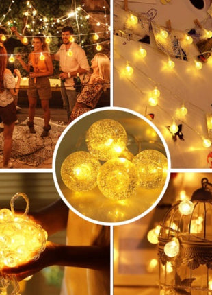 Lichterkette 10M mit 80 LED-Kugeln, 8 Modi und Fernbedienung, Warm Licht, Batteriebetrieb für Außen