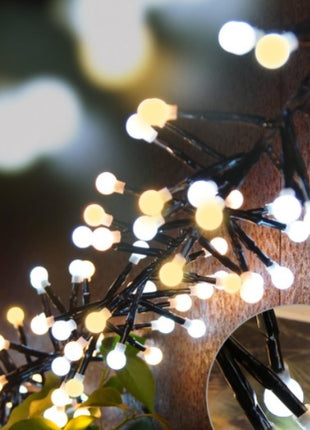 Lichterkette 10M mit 400 Kügelchen-LEDs, 8 Programmen, Schwarzes Kabel, Warm und Kalt Licht, Strombetrieb, für Außen