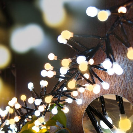 Lichterkette 10M mit 400 Kügelchen-LEDs, 8 Programmen, Schwarzes Kabel, Warm und Kalt Licht, Strombetrieb, für Außen
