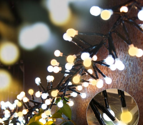 Lichterkette 10M mit 400 Kügelchen-LEDs, 8 Programmen, Schwarzes Kabel, Warm und Kalt Licht, Strombetrieb, für Außen