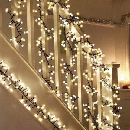 Lichterkette 10M mit 400 Kügelchen-LEDs, 8 Programmen, Schwarzes Kabel, Warm und Kalt Licht, Strombetrieb, für Außen