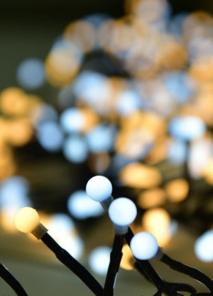 Lichterkette 10M mit 400 Kügelchen-LEDs, 8 Programmen, Schwarzes Kabel, Warm und Kalt Licht, Strombetrieb, für Außen