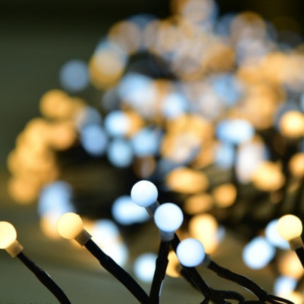 Lichterkette 10M mit 400 Kügelchen-LEDs, 8 Programmen, Schwarzes Kabel, Warm und Kalt Licht, Strombetrieb, für Außen