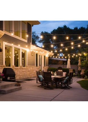 Lichterkette mit Pendel 15M mit 15 Mattweiß LED-Birnen, E27, 1W, Schwarzes Kabel, Verbindbar 750M, für Außen