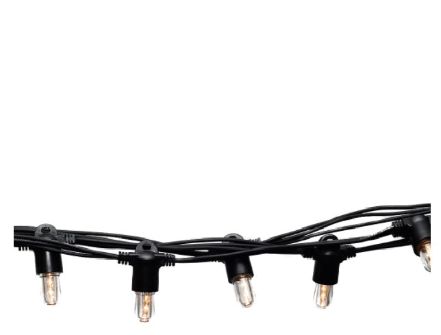 Lichterkette 6M mit 20 LED-Birnen E14, Schwarzes Kabel, Warm Licht, Verbindbar 96M, für Außen