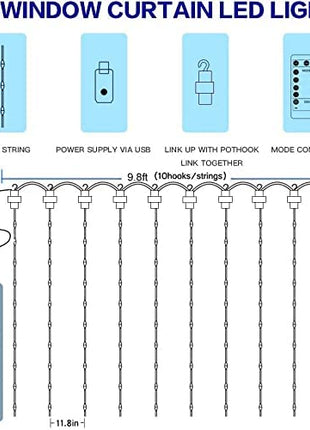 Kupferdraht Lichtervorhang 3M × 3M, 300 LEDs, mit USB und Fernbedienung, 8 Programmen, Warm Licht, für Außen