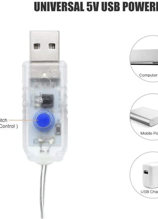 Kupferdraht Lichtervorhang 3M × 3M, 300 LEDs, mit USB und Fernbedienung, 8 Programmen, Warm Licht, für Außen